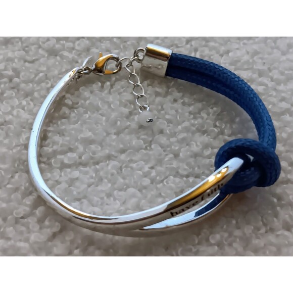 Avon Signed SAQ Silvertone & Blue Cord "Have Faith" Bracelet 6.5-7.5 in - Picture 4 of 14
